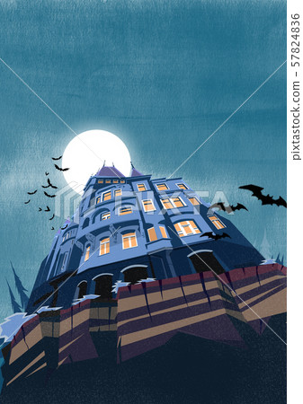 Midnight Western-style building and bats 57824836