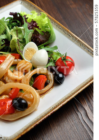 Seafood with greens and vegetables . catering menu 57825359