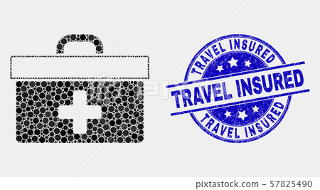 Vector Dot Medical Case Icon and Grunge Travel Insured Stamp 57825490