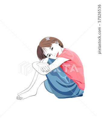 A girl sitting holding a knee 57826536
