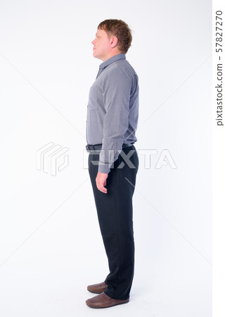 Full body shot profile view of overweight businessman 57827270