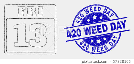 Vector Dot 13 Friday Calendar Page Icon and Scratched 420 Weed Day Watermark 57828105