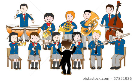 High school students playing musical instruments - Stock Illustration ...