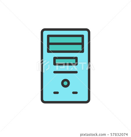 Vector system unit, computer case, console flat color line icon. 57832074