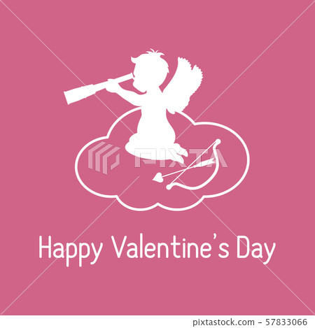 Cupid looks into a telescope, cloud, bow, arrow 57833066