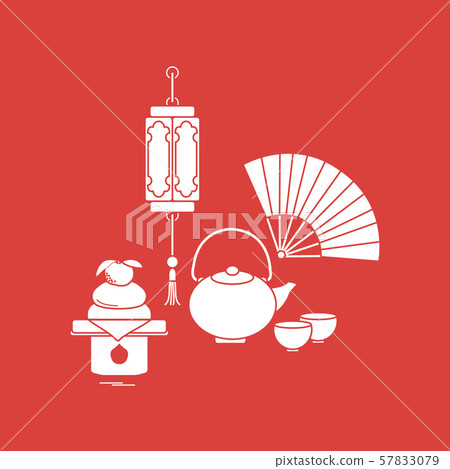 Chinese lantern, kettle, cups, fan, kagami mochi Chinese lantern, kettle, cups, fan, kagami mochi 57833079