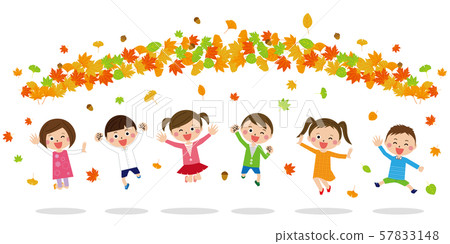Pop kids jumping in the autumn leaves 57833148