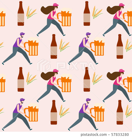Oktoberfest Beer party People seamless pattern 57833280