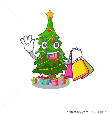 Shopping christmas tree isolated with the mascot Shopping christmas tree isolated with the mascot 57834034