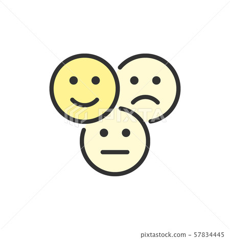 Vector feedback emoticons, positive, negative and neutral faces color line icon. Vector feedback emoticons, positive, negative and neutral faces color line icon. 57834445
