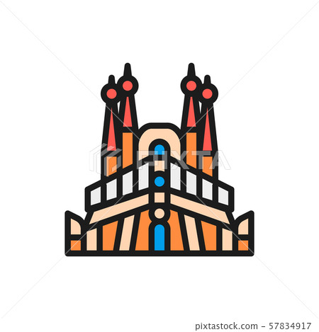 Vector Sagrada Familia, Spain, landmark flat color line icon. Vector Sagrada Familia, Spain, landmark flat color line icon. 57834917