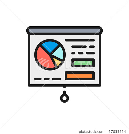 Vector graph presentation, whiteboard, training, billboard flat color line icon. Vector graph presentation, whiteboard, training, billboard flat color line icon. 57835334
