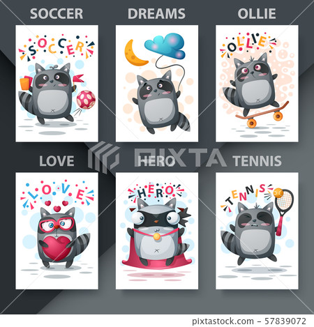 Set cute raccoon - mockup for your idea. 57839072