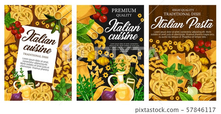 Italy cuisine pasta sorts, vector food menu 57846117