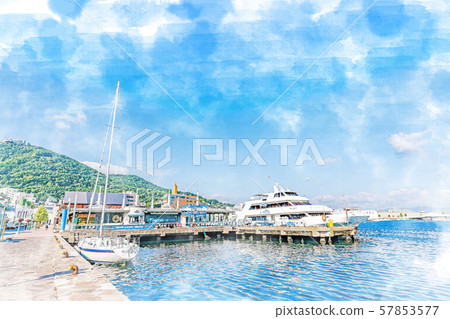 Hokkaido Summer Hakodate Scenery around Kanemori Red Brick Warehouse in the early morning 57853577