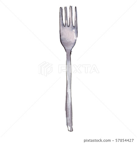 Metal fork watercolor background illustration set. Isolated fork illustration element. Metal fork watercolor background illustration set. Isolated fork illustration element. 57854427