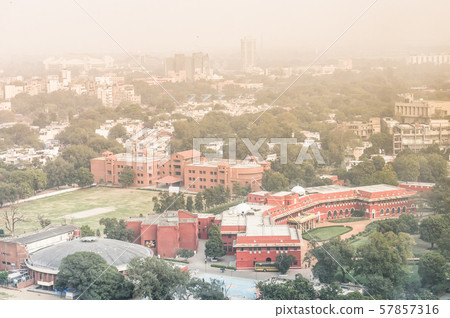 Aerial view of high air pollution in Delhi, India 57857316