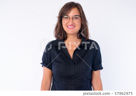 Portrait of happy beautiful businesswoman with eyeglasses smiling Portrait of happy beautiful businesswoman with eyeglasses smiling 57862975