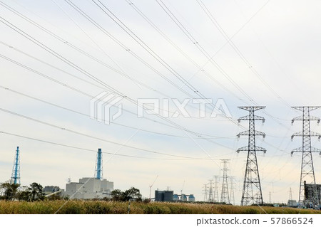 Hokkaido steel tower and electric wire 57866524