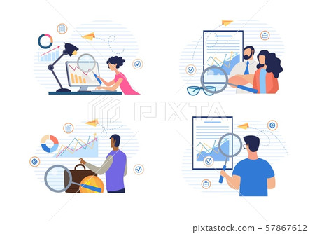 Cartoon People Doing Financial Data Analysis Set Cartoon People Doing Financial Data Analysis Set 57867612