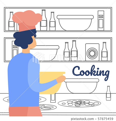 Man Cocking on Home Kitchen Flat Vector Concept 57875459