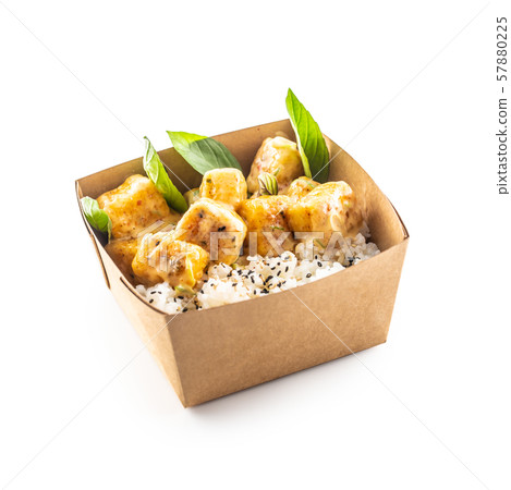 Japanese asian meal in a box of recycled paper Japanese asian meal in a box of recycled paper 57880225