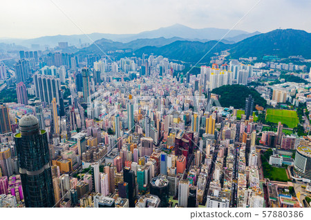 Aerial top view of Hong Kong Downtown, republic of 57880386