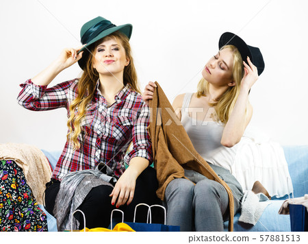Two happy female friends after shopping Two happy female friends after shopping 57881513