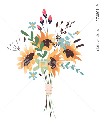 Wedding concept. Flower bouquet. Bunch of flowers for wedding or valentine vector illustration 57886149