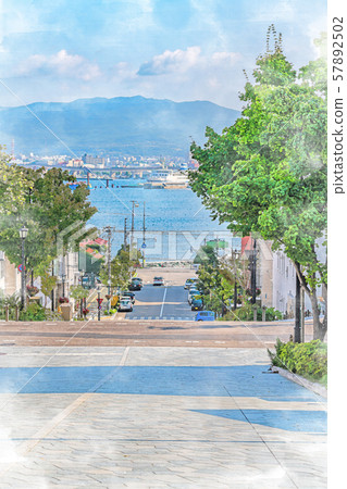 Summer in Hokkaido Scenery with slopes in Motomachi, Hakodate [Hachimanzaka] 57892502