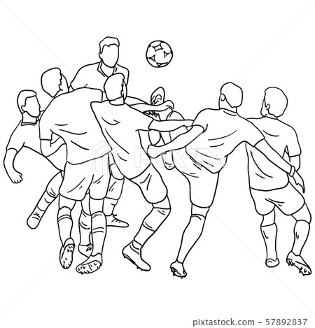 six male soccer player playing football  57892837