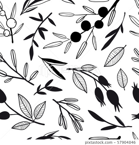 Vector seamless pattern with hand drawn flowers, leaves, berries 57904846
