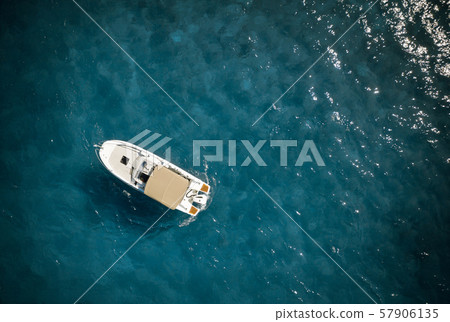Speed boat in mediterranean sea, aerial view Speed boat in mediterranean sea, aerial view 57906135