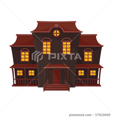 Dark blue spooky house with a brown roof. Vector illustration. 57910009