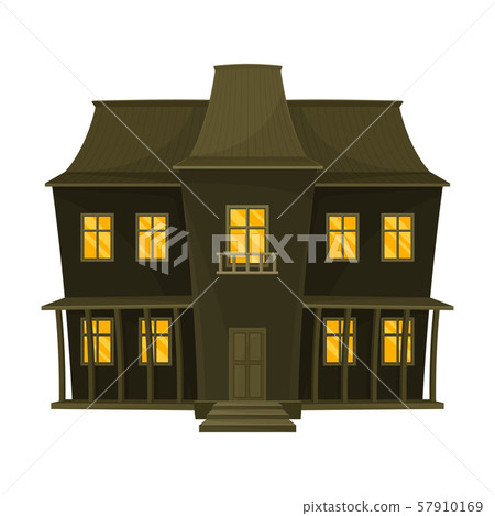 Creepy two-story khaki house with balconies. Vector illustration. Creepy two-story khaki house with balconies. Vector illustration. 57910169