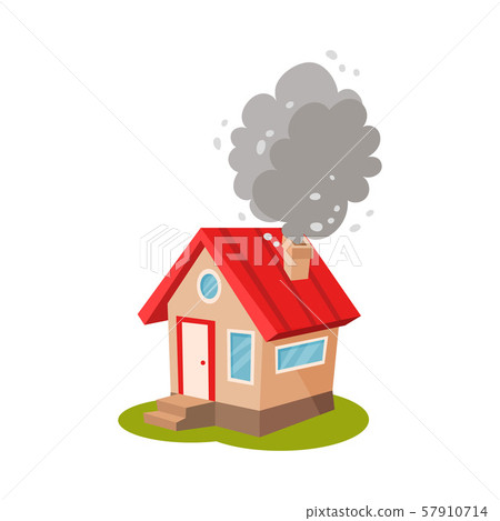 Small house with a red roof. Vector illustration on a white background. 57910714