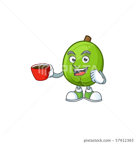 Drinking in cup fresh casimiroa mascot on white background. 57912365