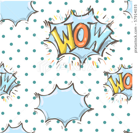 Comic speech bubble WOW seamless pattern. Vector bright dynamic cartoon illustration in retro pop Comic speech bubble WOW seamless pattern. Vector bright dynamic cartoon illustration in retro pop 57914035