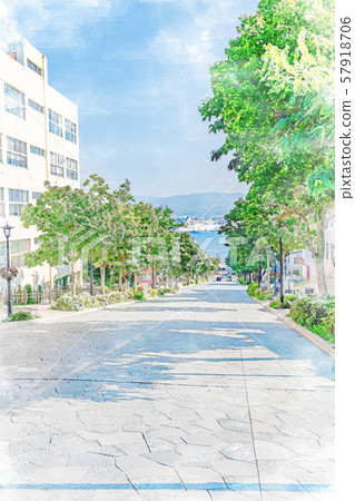 Summer in Hokkaido Scenery with slopes in Motomachi, Hakodate [Hachimanzaka] 57918706