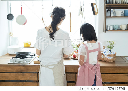 Parent and child mother daughter cooking 57919796