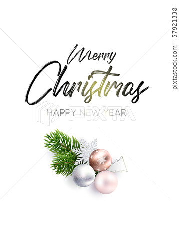 Black lettering. Christmas wreath and balls 57921338