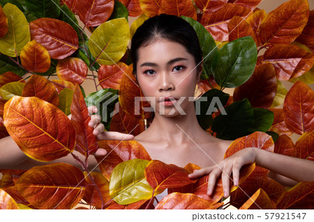 Teenager woman with Fashion make up stand Forest Teenager woman with Fashion make up stand Forest 57921547