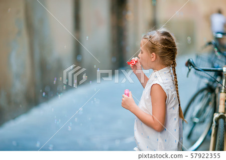 Adorable fashion little girl outdoors in European city Rome 57922355
