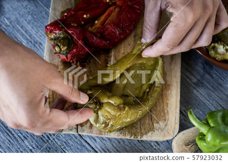preparing escalivada, typical of Catalonia, Spain preparing escalivada, typical of Catalonia, Spain 57923032