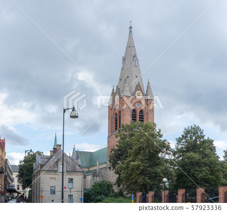 Red brick St. Nikolai church and old building. 57923336