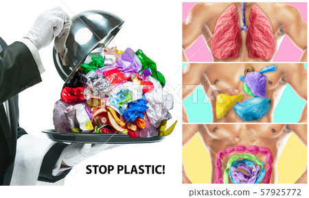 We are what we eat - concept of environmental pollution of plastic We are what we eat - concept of environmental pollution of plastic 57925772