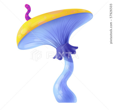 Poisonous mushroom. Purple stem, yellow hat. worm Poisonous mushroom. Purple stem, yellow hat. worm 57926503