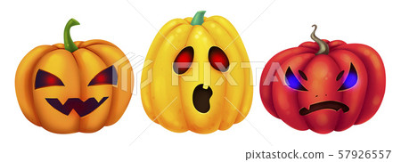 Three different pumpkins. Burning eyes. Set Three different pumpkins. Burning eyes. Set 57926557