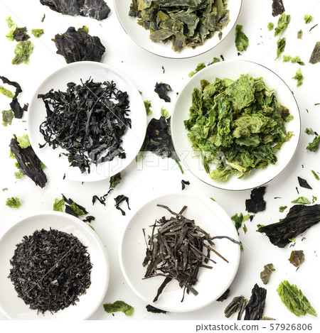Dry seaweed, sea vegetables, overhead square shot 57926806