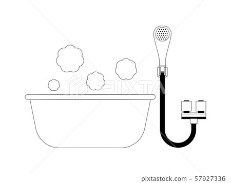 Simple monochrome illustration of bath and shower - Stock Illustration ...